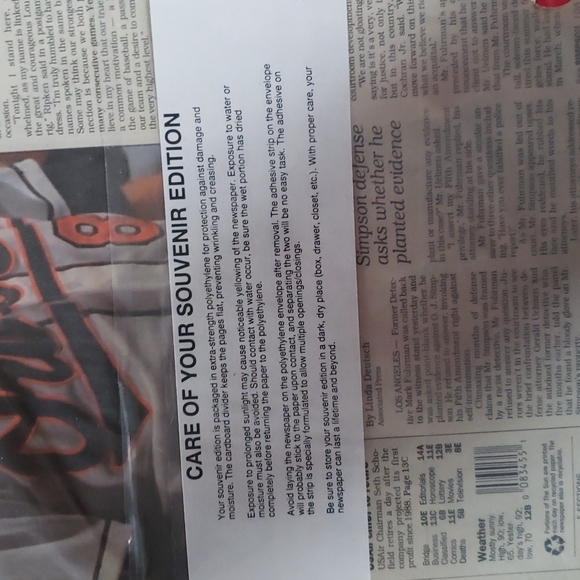 Cal Ripken, final edition The Sun special cover coverage. Dated Sunday 9/7/1995 - Picture 4 of 8